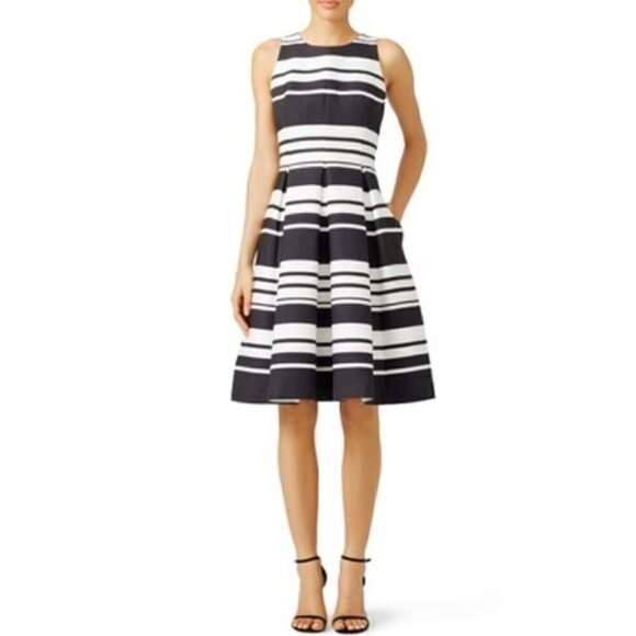 Kate Spade Women's Cape Stripe Cocktail Dress Black White Stripe Size 0 - Picture 2 of 16